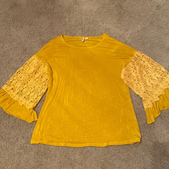 Cato Tops - Cato Mustard Yellow Blouse with Lace Sleeves